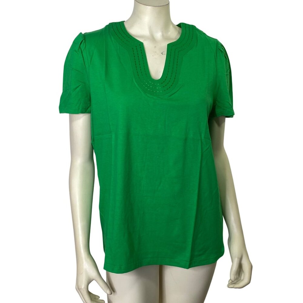 RAFAELLA LADIES V-NECK KNIT SHORT‎ SLEEVE TOP LG NEW WITH TAG
